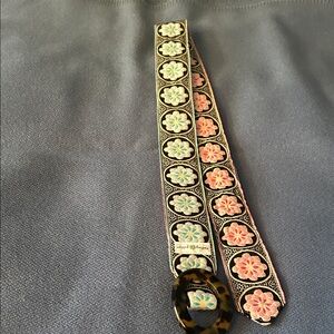 Floral Embroidered Belt with Tortoise Buckle